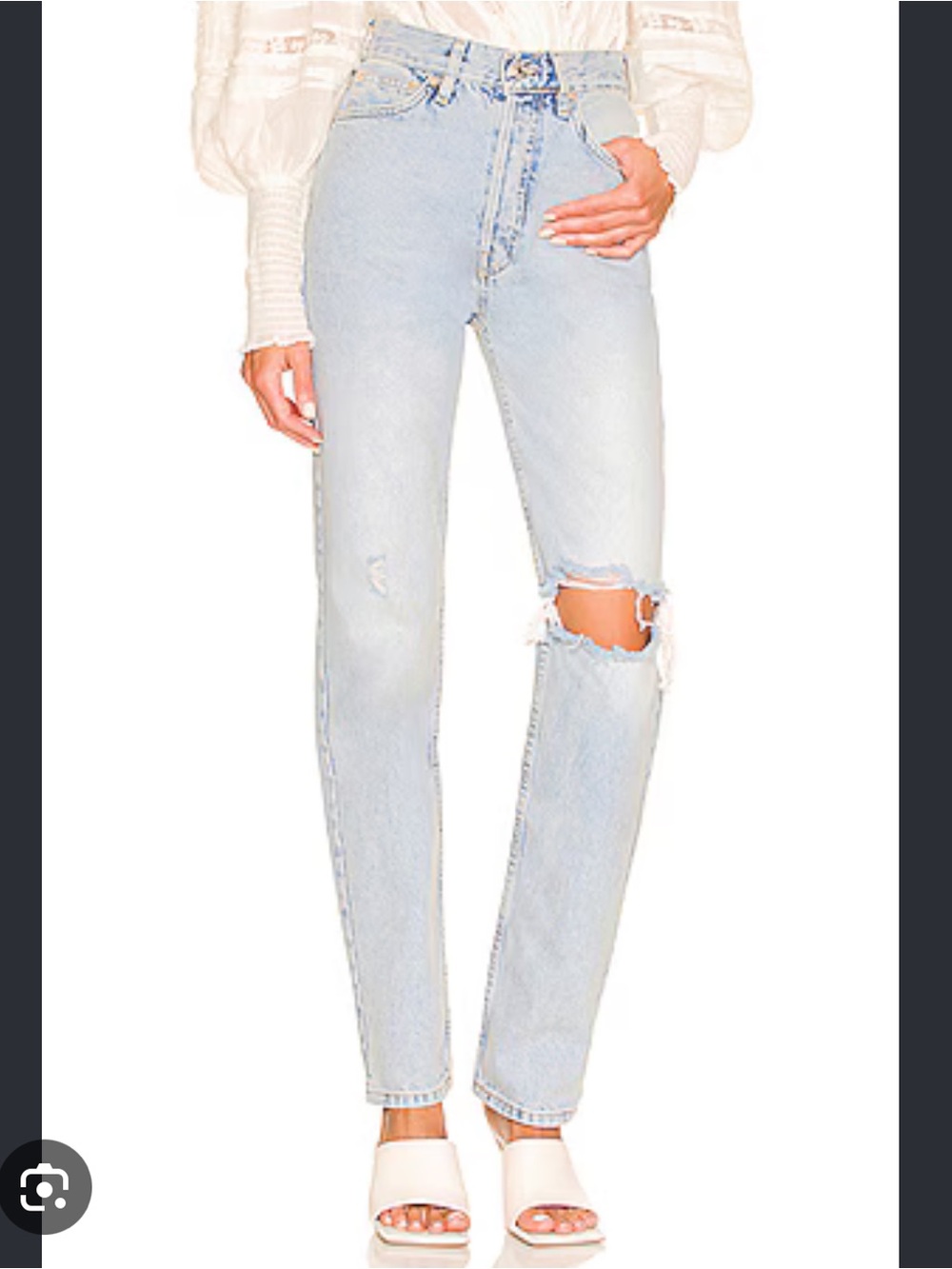 Free People We The Free Lasso Jeans True Blue High Rise Straight Leg Distressed